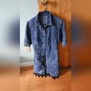 Jean Dress Button Up With Lace Trim